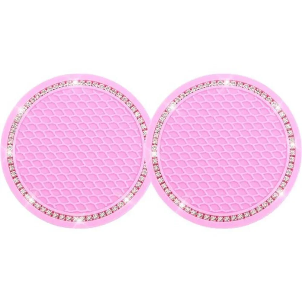 Pink Car Cup Coaster Bling Vehicle 2 Pack Rhinestone Diamond Universal Insert